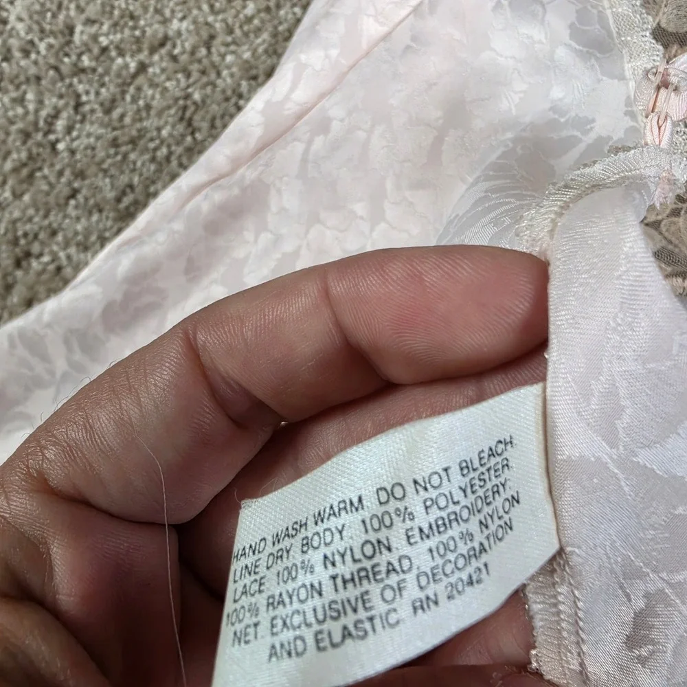 Wacoal Chemise Nightgown Pink Floral Jacquard Lace Trim Vintage Style 34